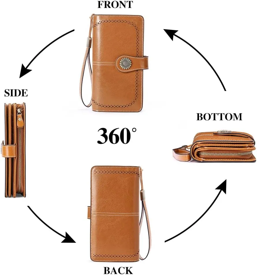 SENDEFN Wallets for Women Leather Credit Card Holder with RFID Blocking Large Capacity Wristlet