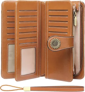 SENDEFN Wallets for Women Leather Credit Card Holder with RFID Blocking Large Capacity Wristlet