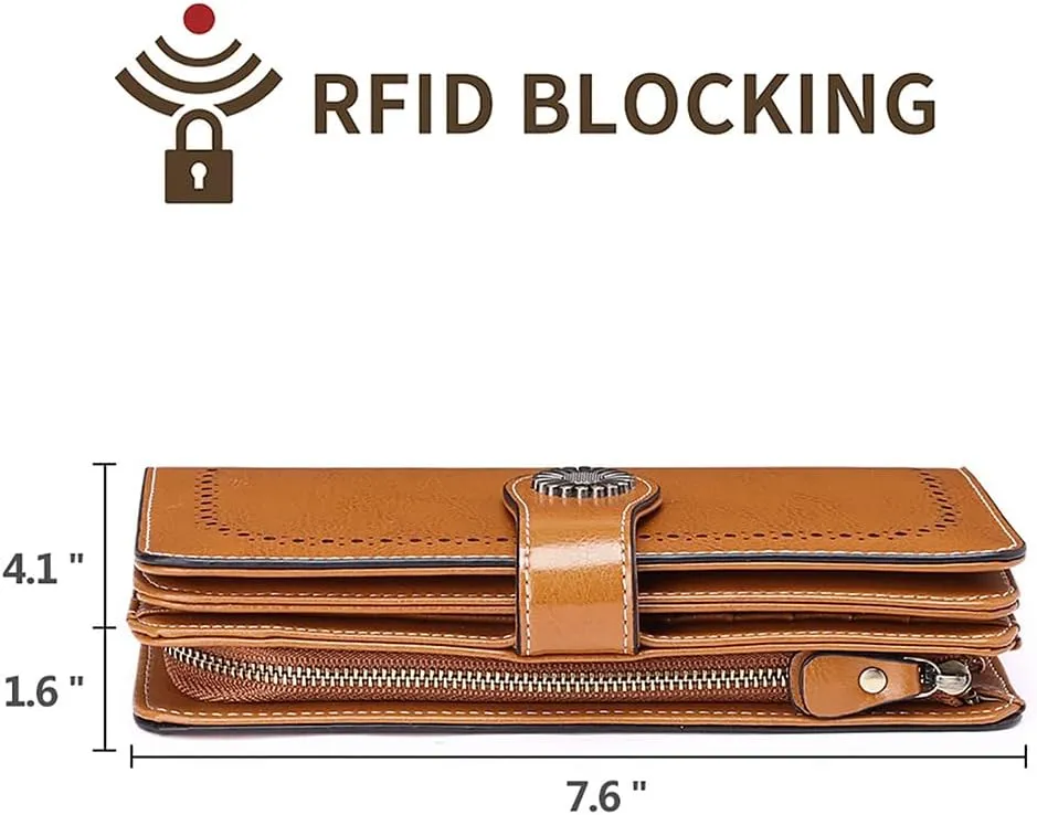 SENDEFN Wallets for Women Leather Credit Card Holder with RFID Blocking Large Capacity Wristlet