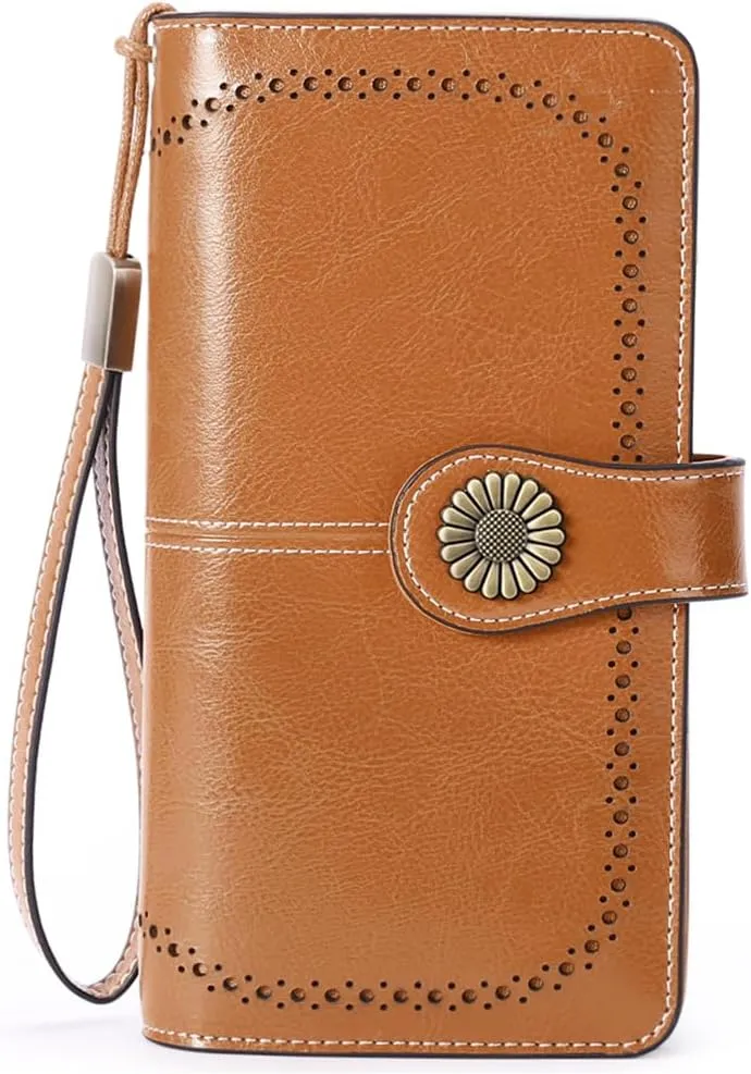 SENDEFN Wallets for Women Leather Credit Card Holder with RFID Blocking Large Capacity Wristlet