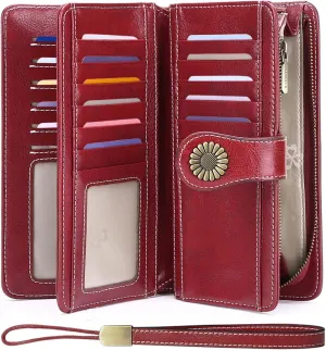 SENDEFN Wallets for Women Leather Credit Card Holder with RFID Blocking Large Capacity Wristlet