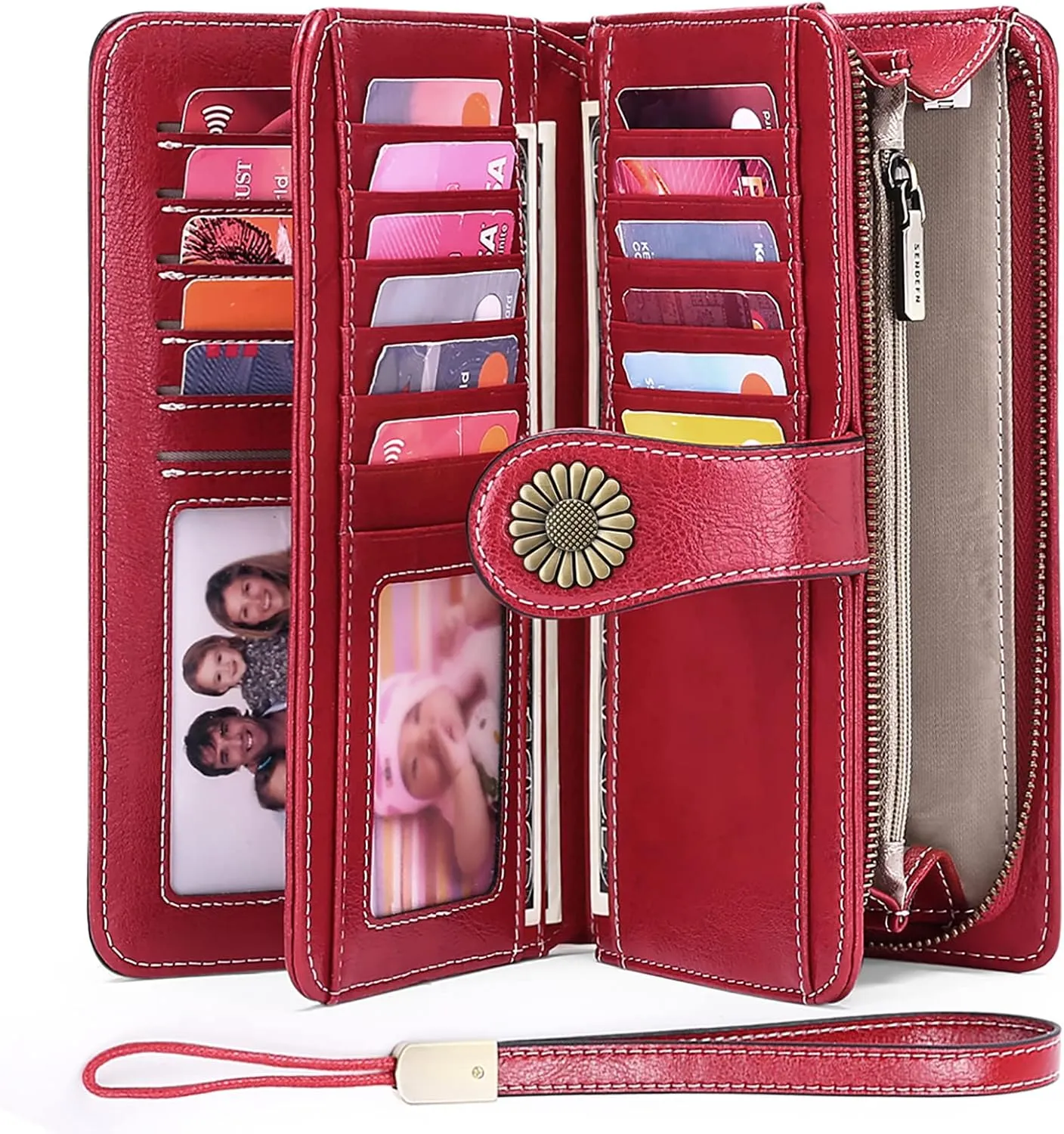SENDEFN Wallets for Women Leather Credit Card Holder with RFID Blocking Large Capacity Wristlet
