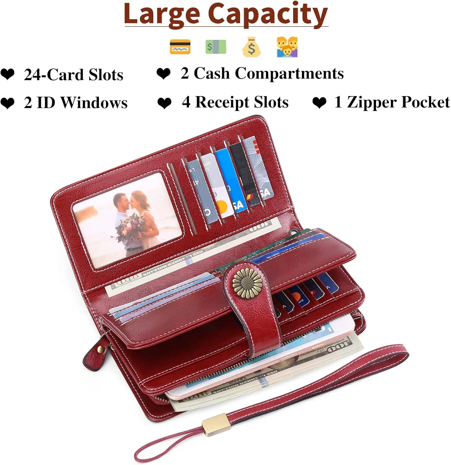 SENDEFN Wallets for Women Leather Credit Card Holder with RFID Blocking Large Capacity Wristlet