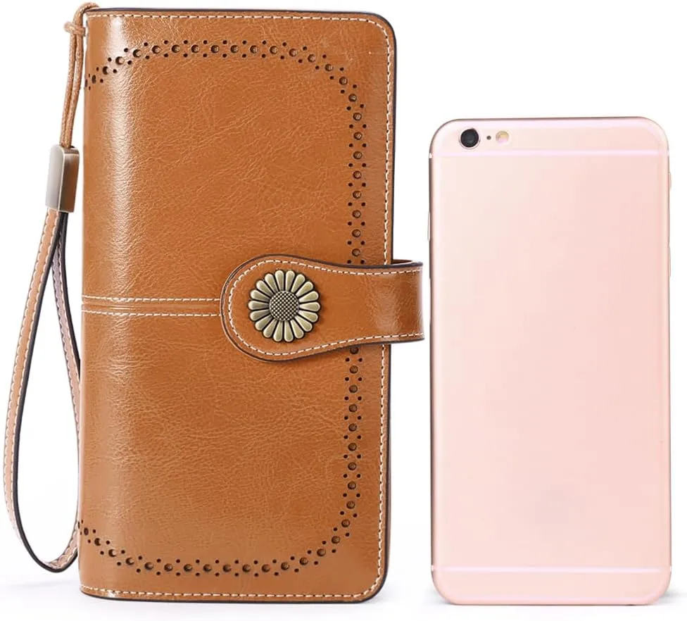 SENDEFN Wallets for Women Leather Credit Card Holder with RFID Blocking Large Capacity Wristlet