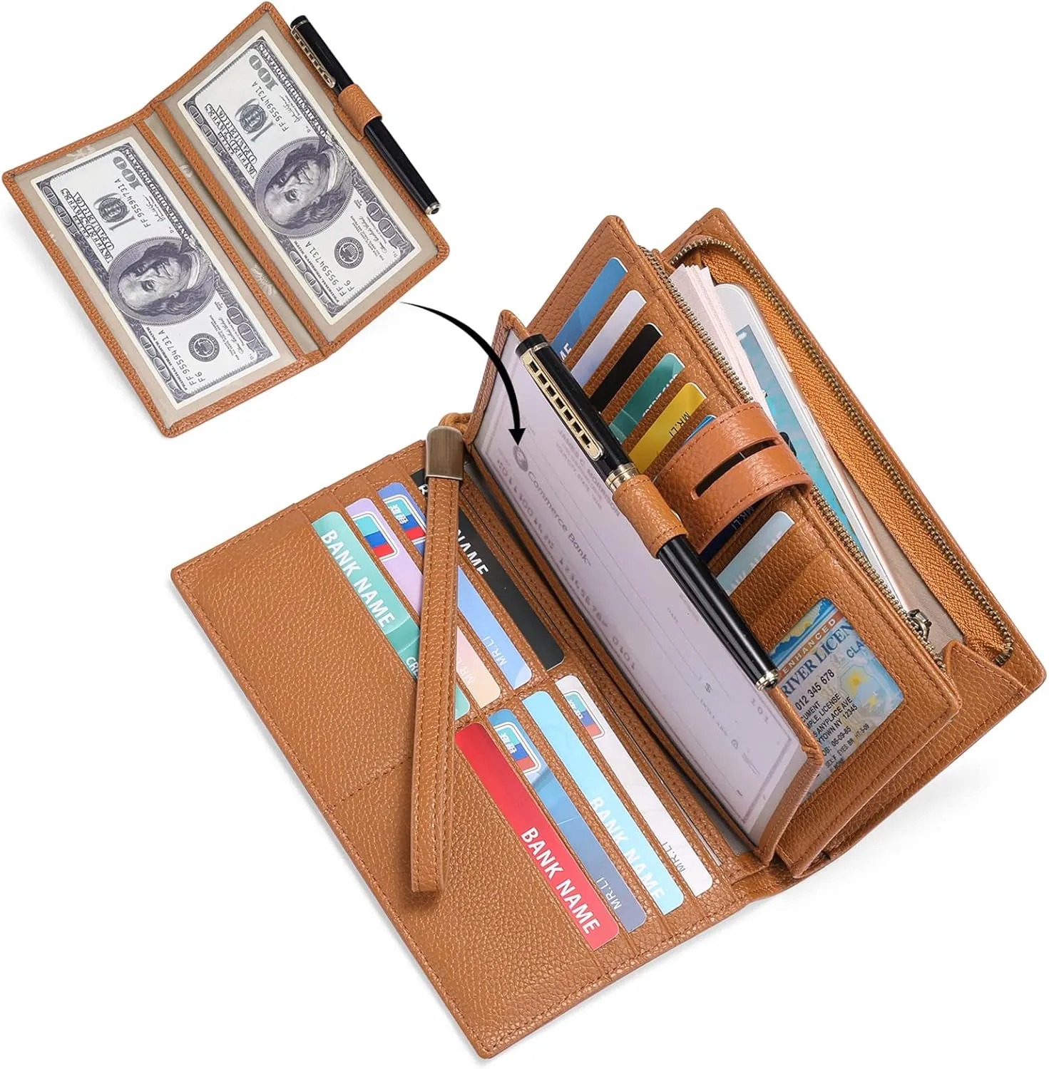 SENDEFN Women's Wallet Large Capacity RFID Blocking Leather Wallets Credit Cards Organizer with Checkbook Holder