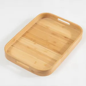 Serving Trays 15.7x11in with Handles Bamboo Coffee Table Tray Wooden Tray for Ottoman Food Trays for Breakfast/Kitchen