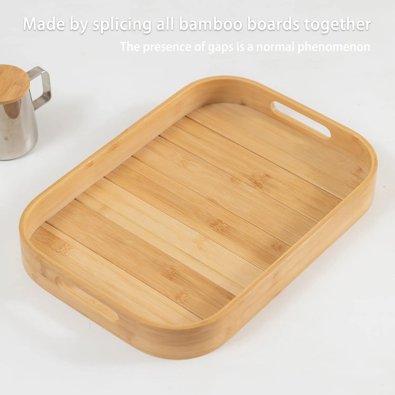 Serving Trays 15.7x11in with Handles Bamboo Coffee Table Tray Wooden Tray for Ottoman Food Trays for Breakfast/Kitchen