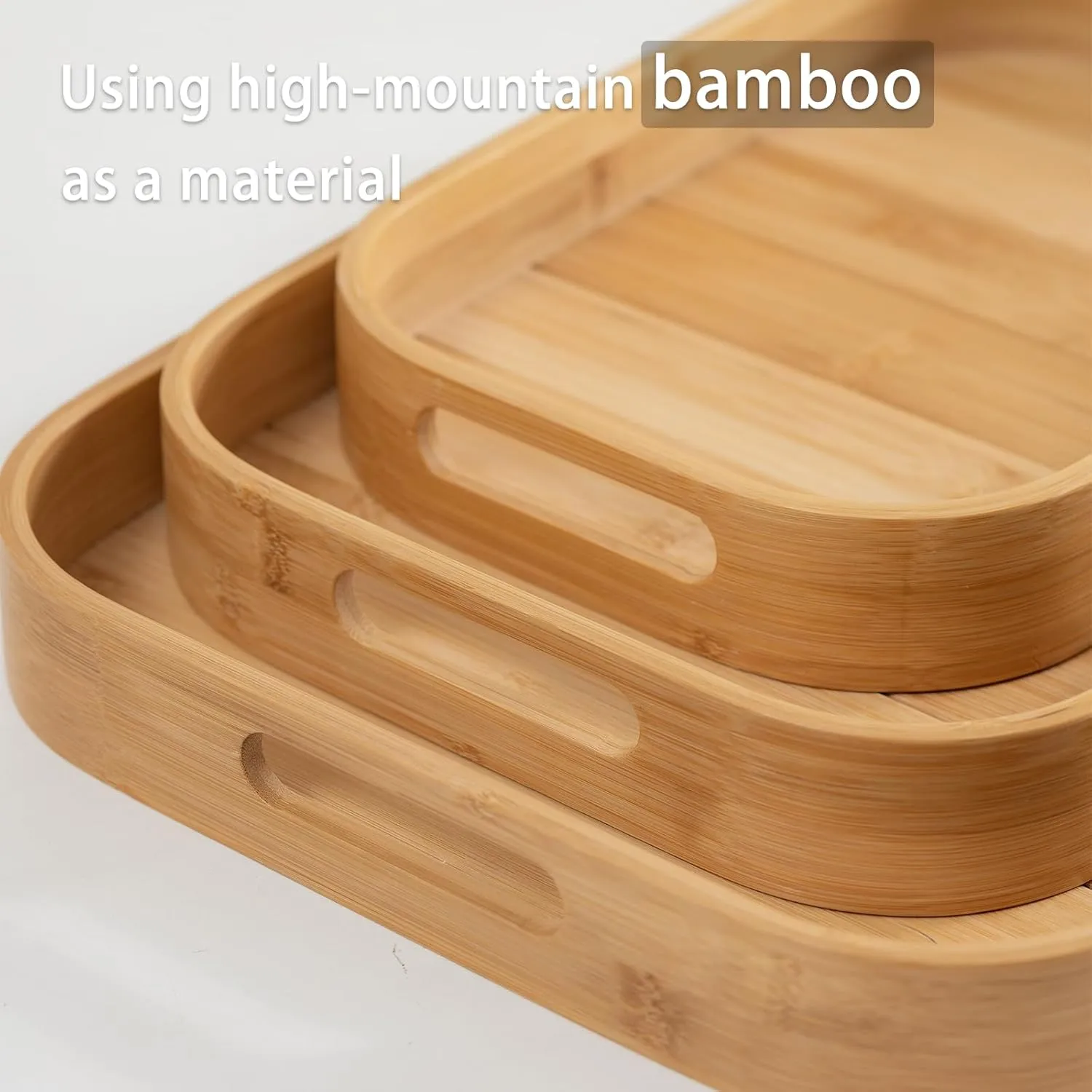 Serving Trays 15.7x11in with Handles Bamboo Coffee Table Tray Wooden Tray for Ottoman Food Trays for Breakfast/Kitchen