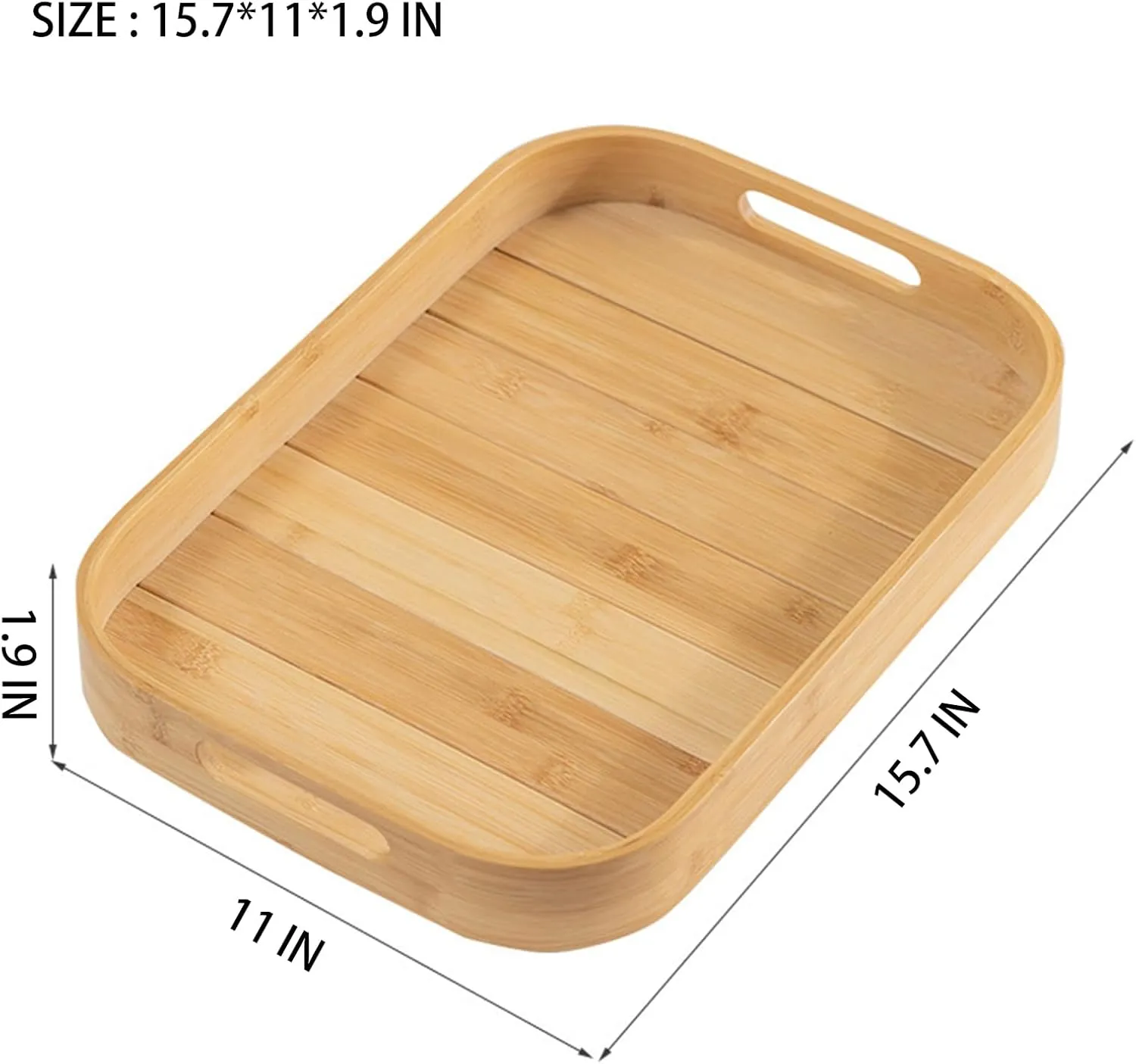 Serving Trays 15.7x11in with Handles Bamboo Coffee Table Tray Wooden Tray for Ottoman Food Trays for Breakfast/Kitchen