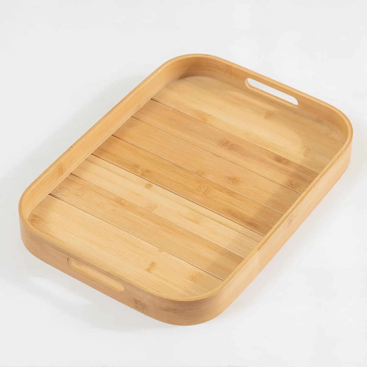 Serving Trays 15.7x11in with Handles Bamboo Coffee Table Tray Wooden Tray for Ottoman Food Trays for Breakfast/Kitchen
