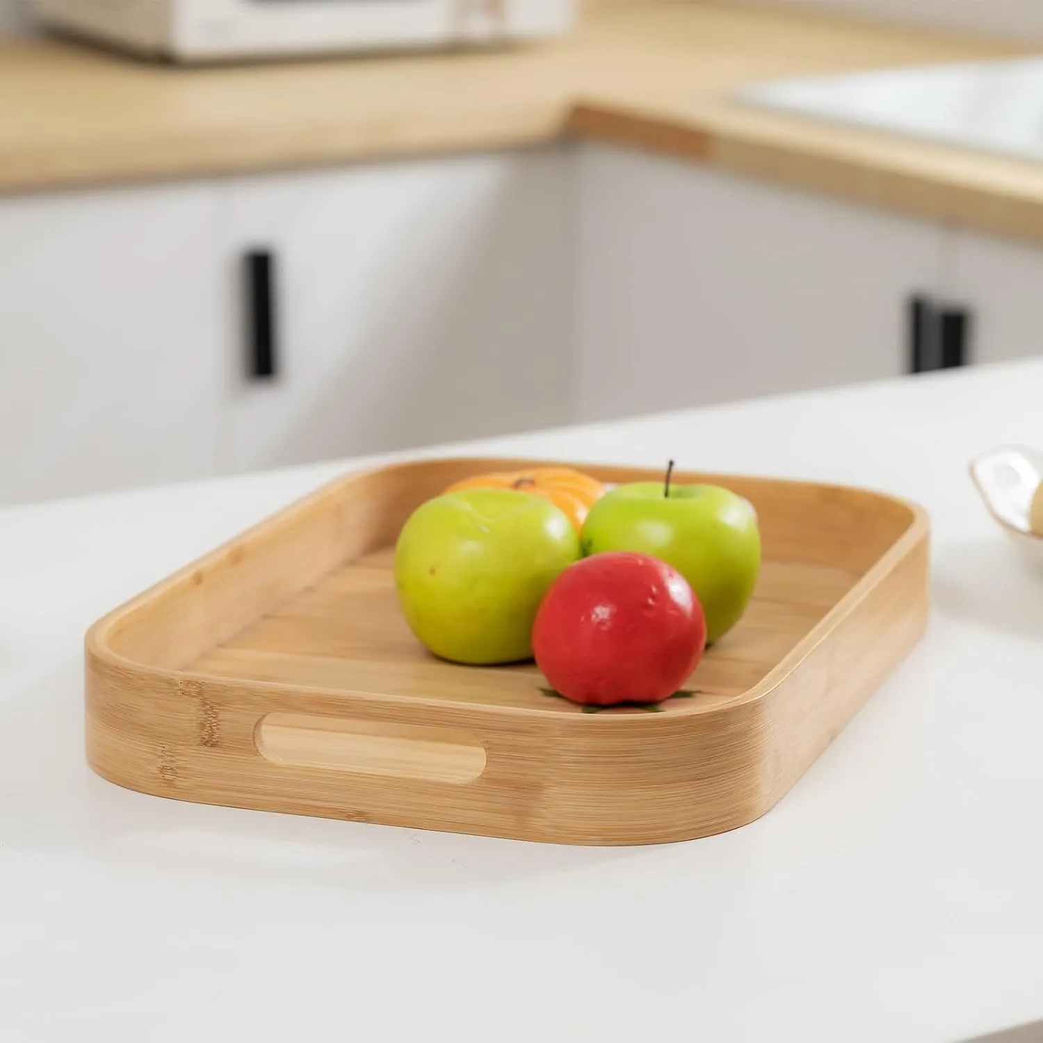Serving Trays 15.7x11in with Handles Bamboo Coffee Table Tray Wooden Tray for Ottoman Food Trays for Breakfast/Kitchen