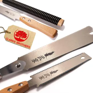 Set of 2 - Ryoba Japanese Pull Saw 9.5 Inch and Flush Cut 6 Inch – Woodworking Tools Ryoba Table – Steel Blades and Wood Handles, Handsaw 2 Cutting Edges– Japanese Hand Saw for Carpentry, DIY