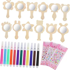 Set of Boys and Girls Mirror Paintings Craft Mini Mirrors for Art Wood Pieces DIY Kit