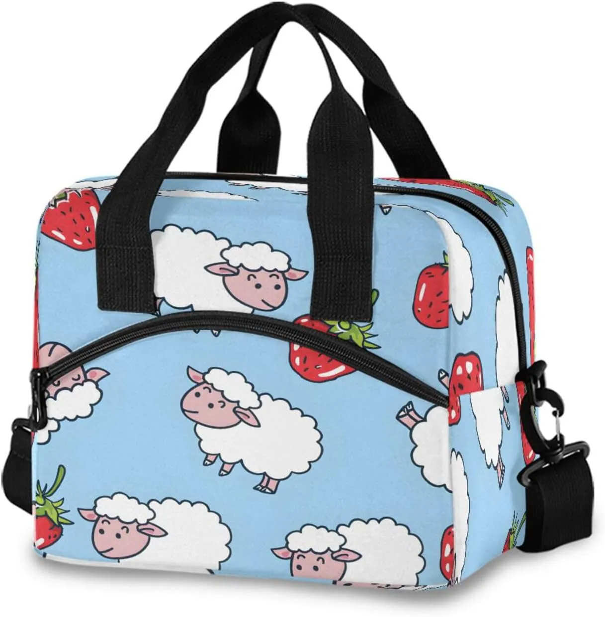 Sheep Eating Strawberries Lunch Box for Men Women Adults Insulated Lunch Bag Cooler Bag with Adjustable Shoulder Strap for Work Picnic Travel