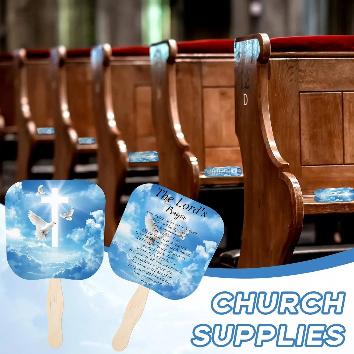 Sherr 50 Pcs Christian Church Fans Bulk The Lord's Prayer Church Fans Parlor Fans Religious Fans Hand Held Church Handheld Fans Church Products for Church Services