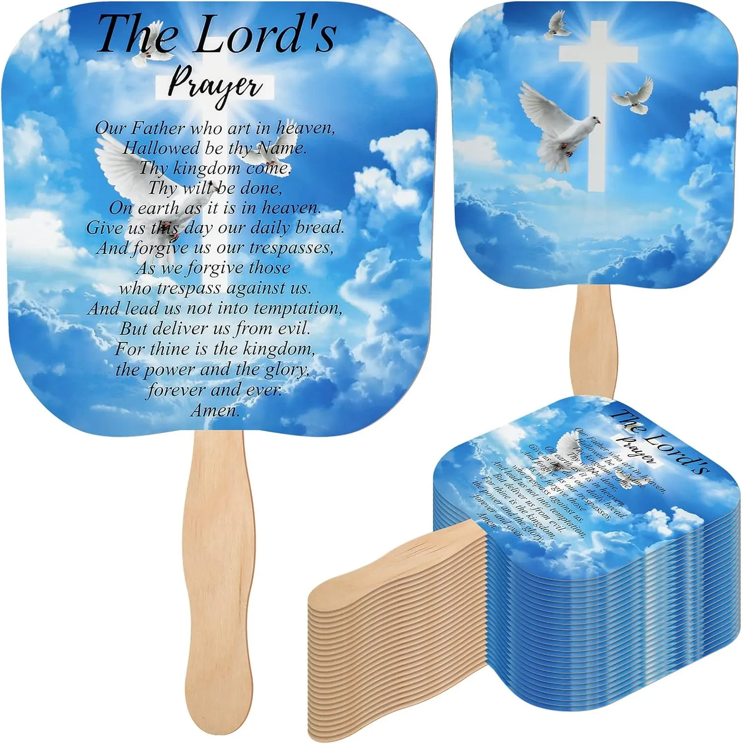Sherr 50 Pcs Christian Church Fans Bulk The Lord's Prayer Church Fans Parlor Fans Religious Fans Hand Held Church Handheld Fans Church Products for Church Services