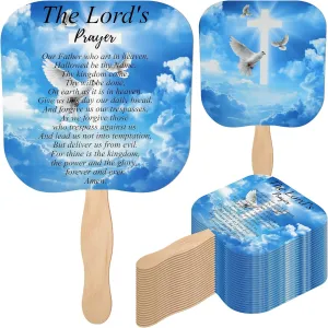 Sherr 50 Pcs Christian Church Fans Bulk The Lord's Prayer Church Fans Parlor Fans Religious Fans Hand Held Church Handheld Fans Church Products for Church Services