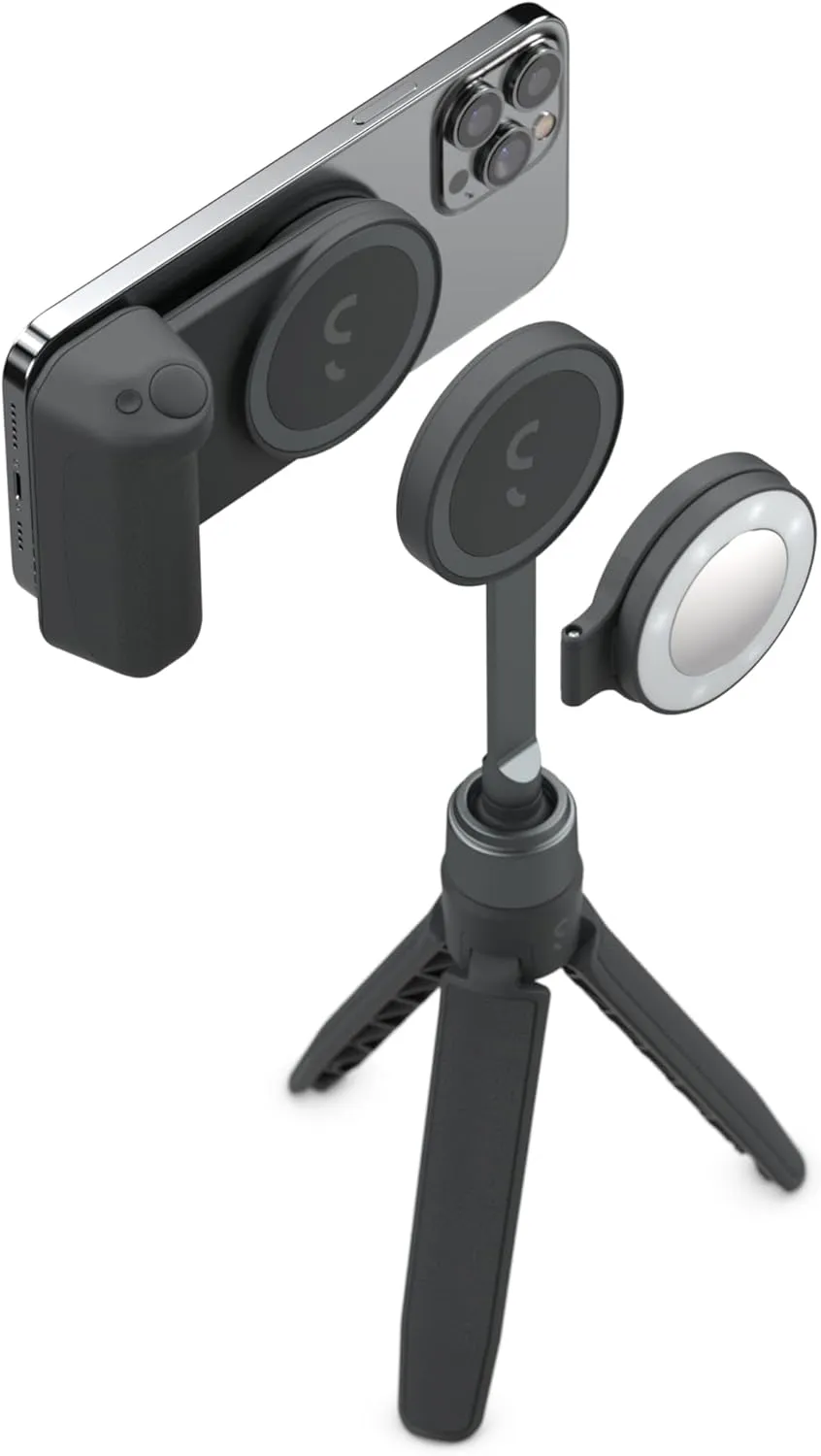 ShiftCam SnapGrip Creator Kit - Includes SnapGrip, SnapLight, SnapPod and Carry Pouch - Magnetic Mount Snaps on to Any Phone | Midnight