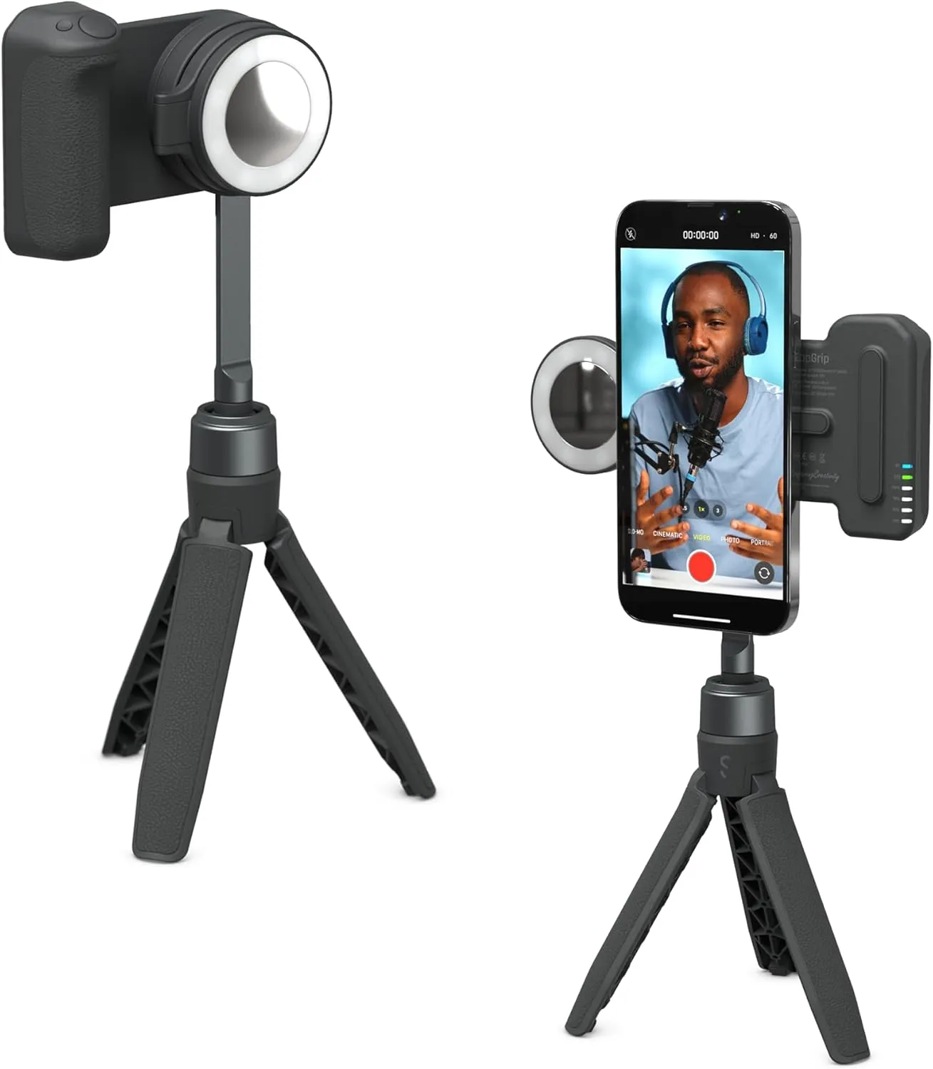ShiftCam SnapGrip Creator Kit - Includes SnapGrip, SnapLight, SnapPod and Carry Pouch - Magnetic Mount Snaps on to Any Phone | Midnight