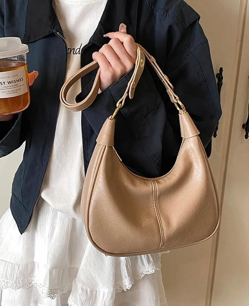Shoulder Bag for Women Soft PU Leather Crescent Tote Handbag Retro Classic Satchel Crossbody Underarm Hobo Purse Clutch