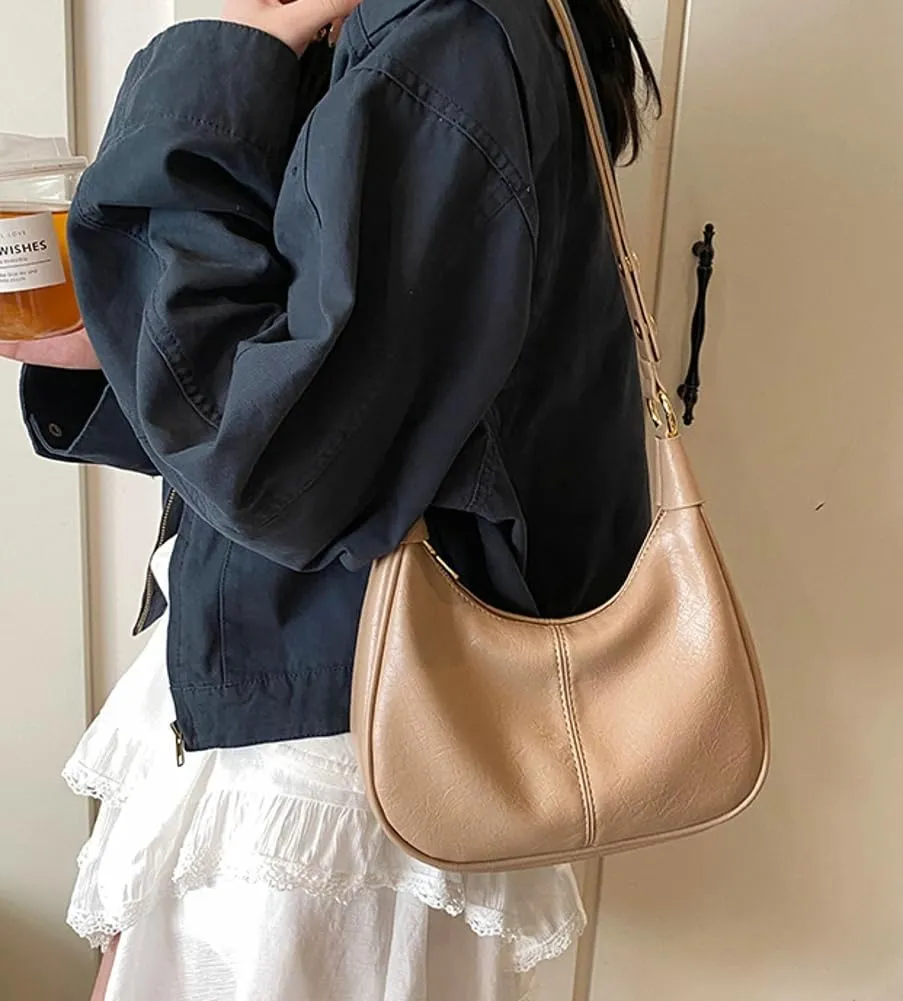 Shoulder Bag for Women Soft PU Leather Crescent Tote Handbag Retro Classic Satchel Crossbody Underarm Hobo Purse Clutch