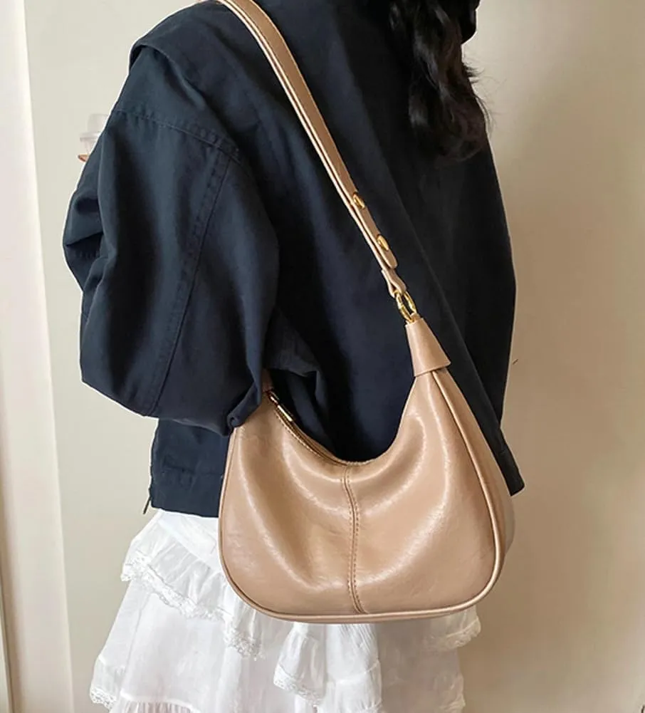 Shoulder Bag for Women Soft PU Leather Crescent Tote Handbag Retro Classic Satchel Crossbody Underarm Hobo Purse Clutch