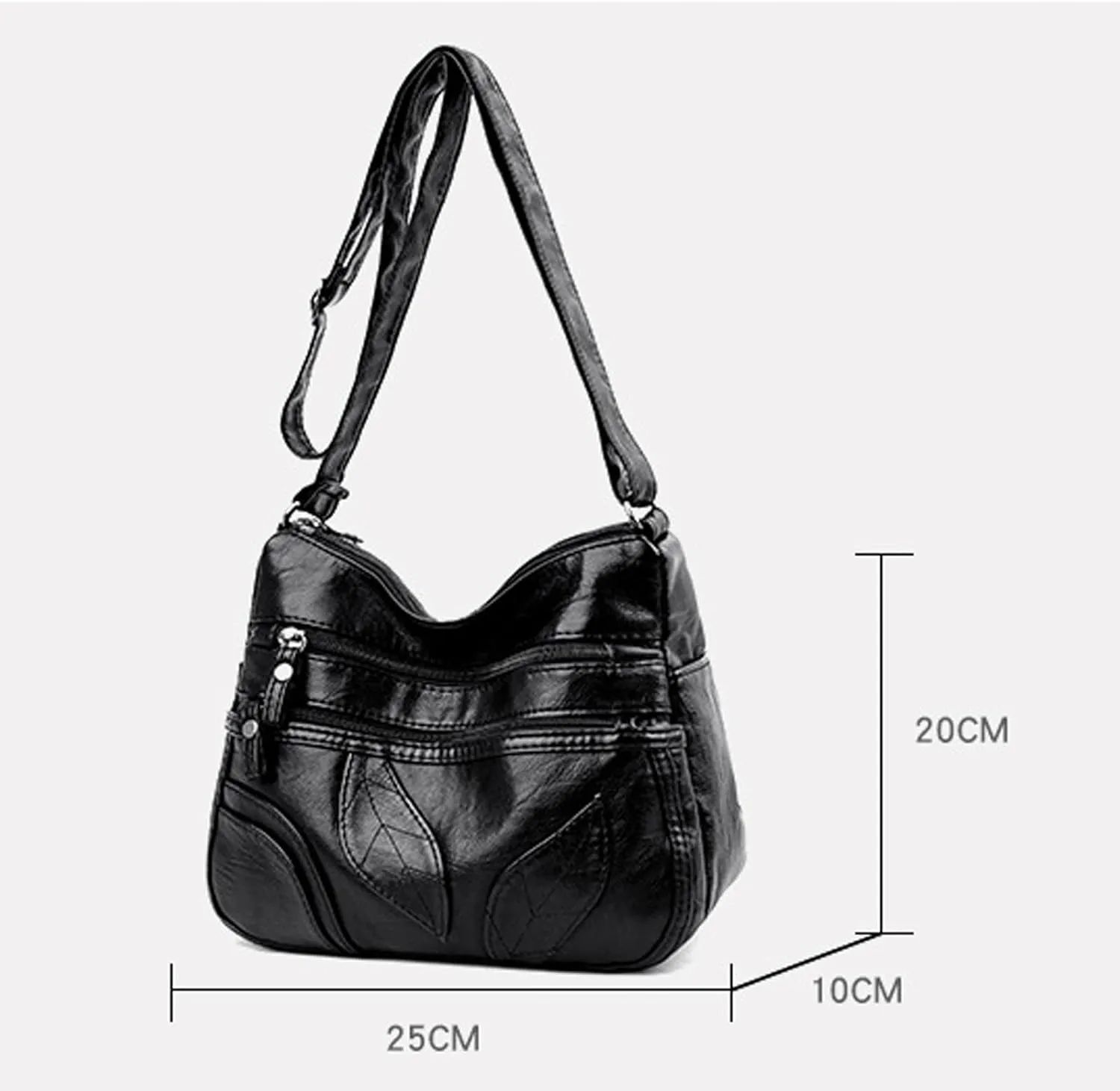 Shoulder Bag Petal Pattern Pu Leather Shoulder Bag Multi-layer Large-capacity Messenger Bag Stitched Soft Leather Diagonal Bag(Blue)