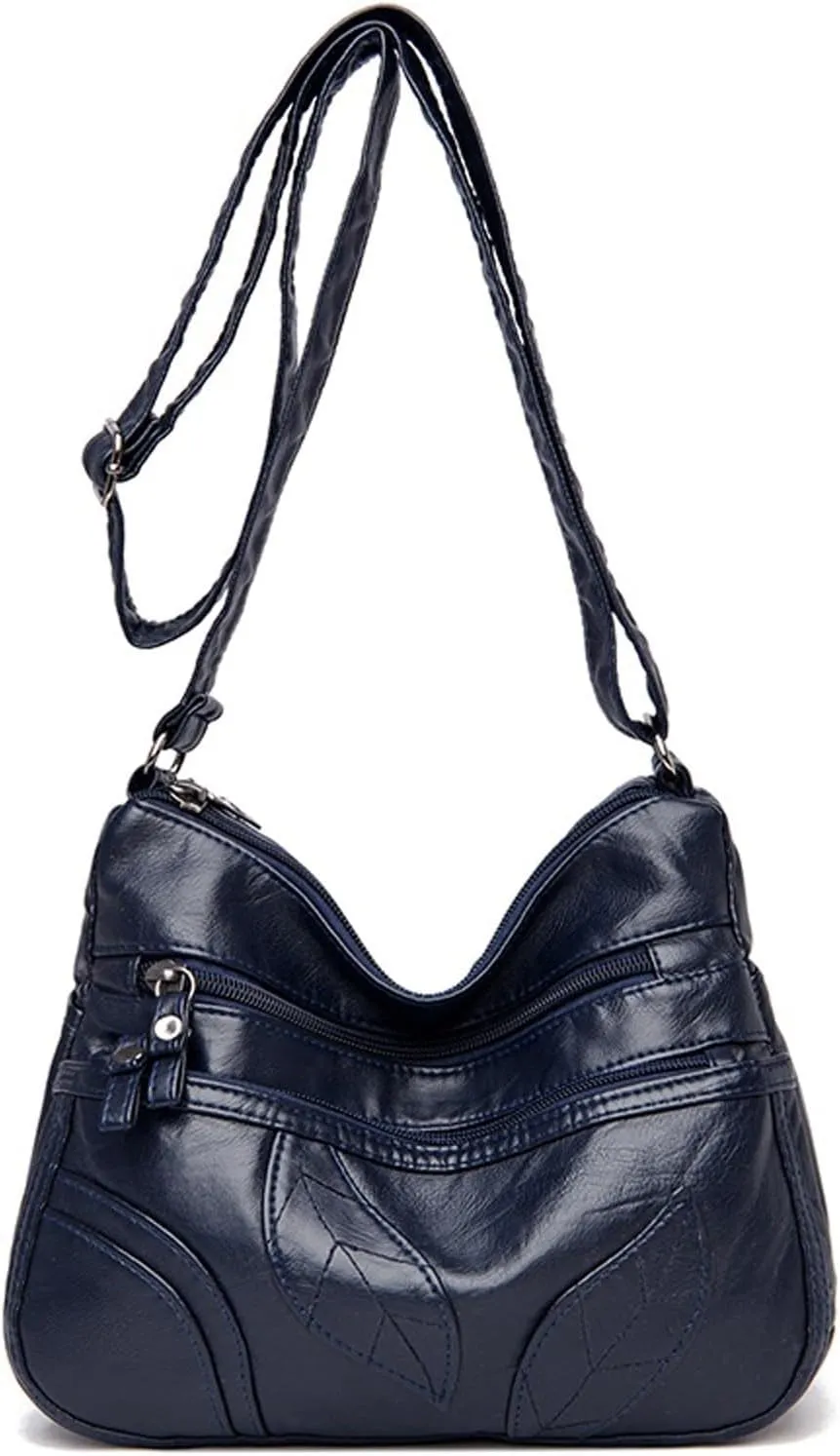 Shoulder Bag Petal Pattern Pu Leather Shoulder Bag Multi-layer Large-capacity Messenger Bag Stitched Soft Leather Diagonal Bag(Blue)