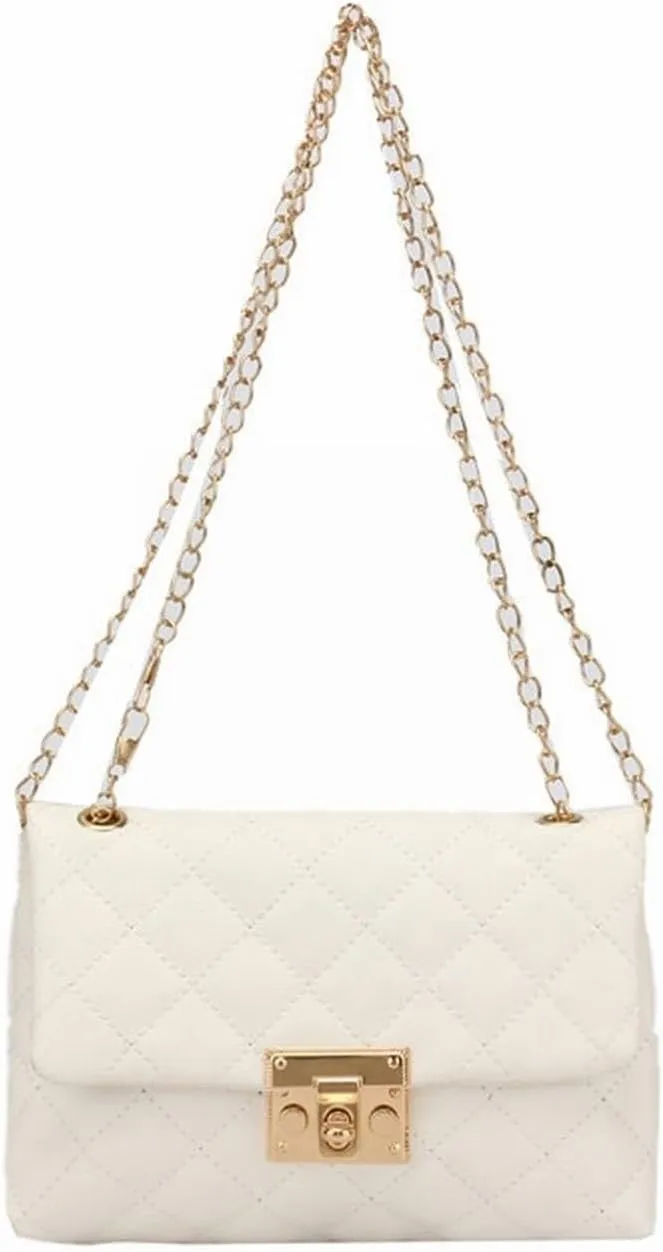 Shoulder Bag Trendy PU Leather Crossbody Bag for Women Small Embroidery Thread Handbag Casual Shoulder Purse(White)