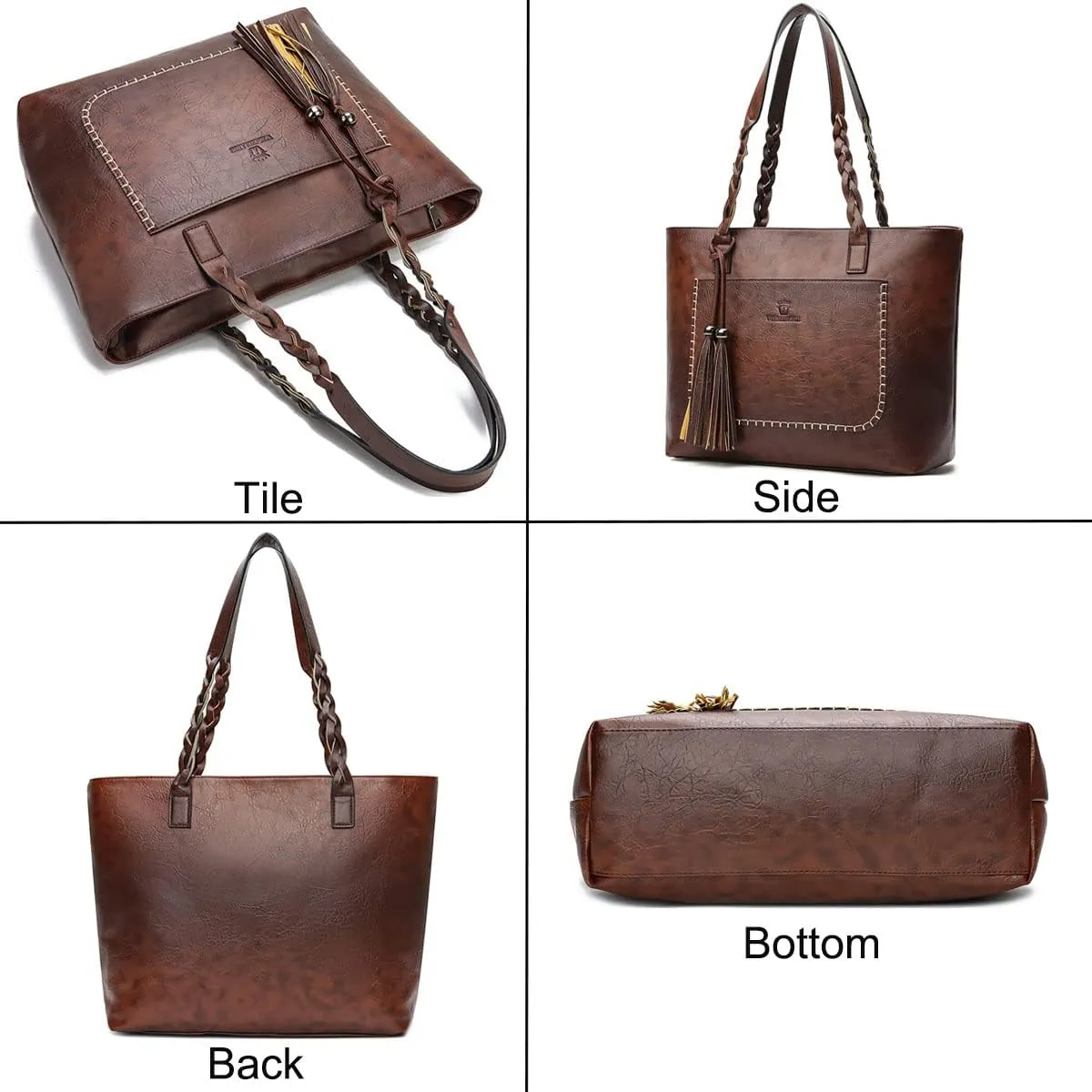 Shoulder Bags and Purses for Women PU Leather Fashion Handbag Tote Retro Top-Handle Satchel with Tassle