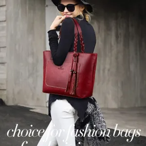 Shoulder Bags and Purses for Women PU Leather Fashion Handbag Tote Retro Top-Handle Satchel with Tassle