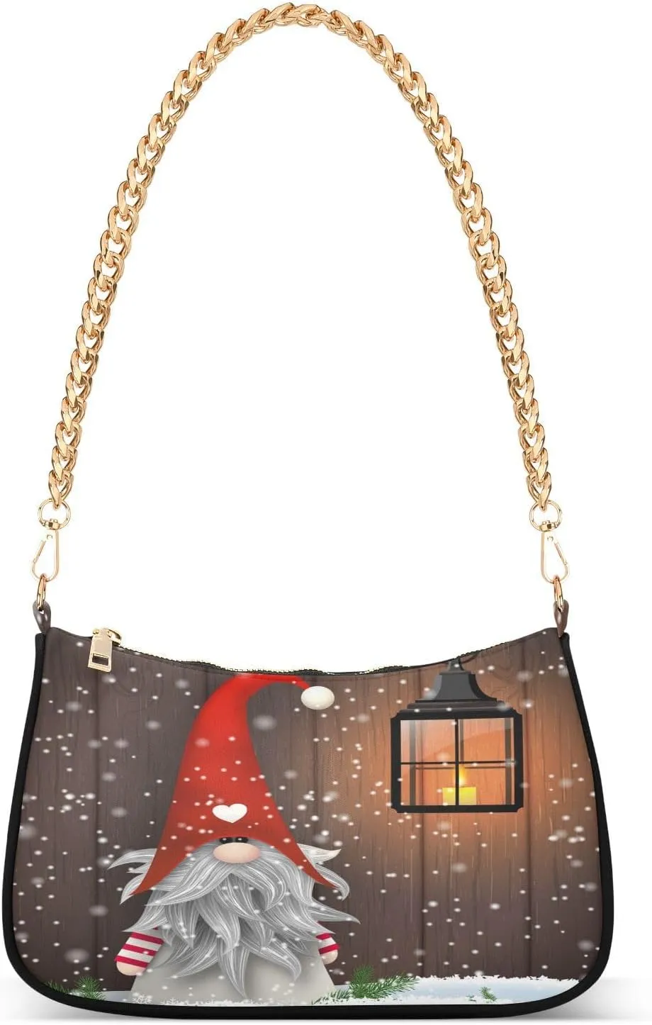 Shoulder Bags for Women Christmas Gnome Winter Wooden Snowflake Hobo Tote Handbag wallet Mini Purse with Zipper