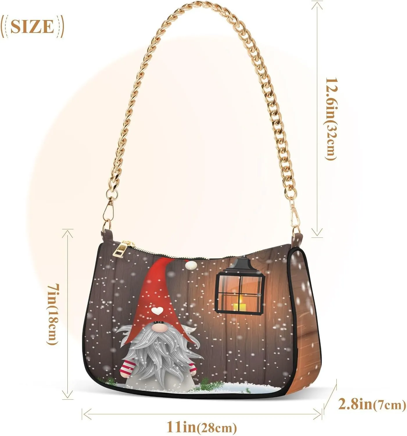Shoulder Bags for Women Christmas Gnome Winter Wooden Snowflake Hobo Tote Handbag wallet Mini Purse with Zipper