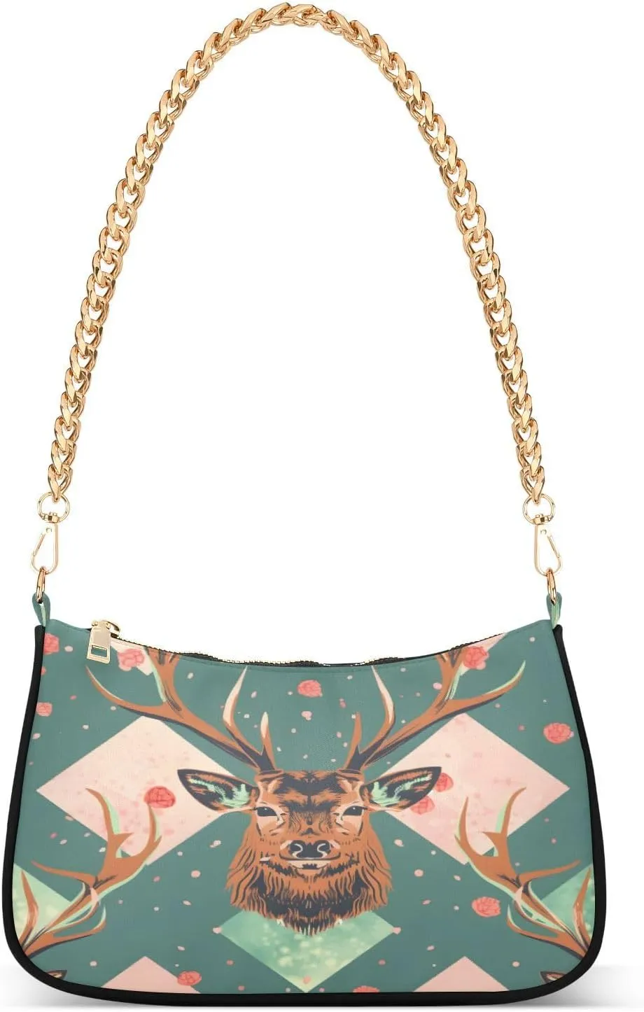 Shoulder Bags for Women Deer - Vector Illustration Hobo Tote Handbag Small Clutch Purse with Zipper Closure