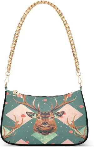 Shoulder Bags for Women Deer - Vector Illustration Hobo Tote Handbag Small Clutch Purse with Zipper Closure