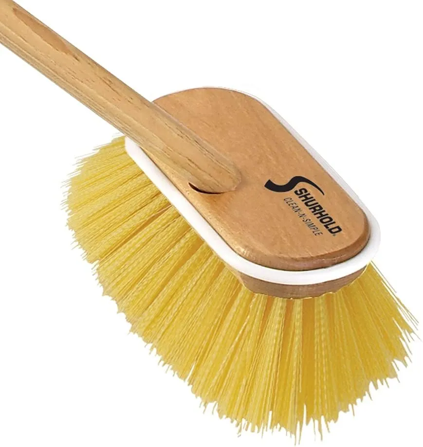 Shurhold Marine Mate 6" Medium Strength Bristle Boat Deck Brush with 48" Threaded Wood Handle, Designed for Textured and Non-Skid Surfaces
