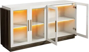 Sideboard Buffet Cabinet with Storage,64" Kitchen Sideboard with LED Light,Modern Wood Glass-Buffet Cabinet for Dinning Room,Kitchen,Hallway,and Living Room,White&Grey