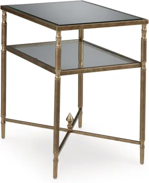 Signature Design by Ashley Cloverty Industrial Mirror-Tabletop End Table with Round Legs and Glass Shelf, Metallic