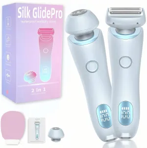 Silk Glide Pro Electric Shaver for Women3.0 Razor 2 in 1 Wet & Dry Rechargeable Electric Trimmer for Bikini, Pubic Hair,Facial,Leg, Arm (Blue)