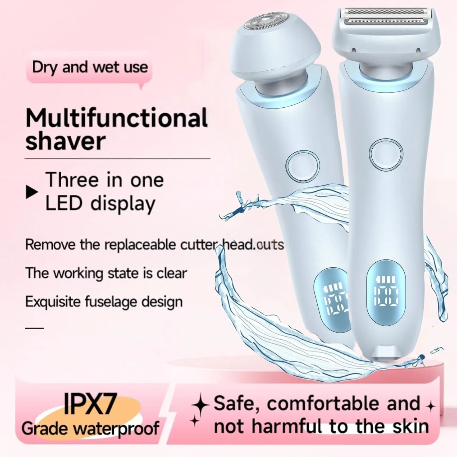 Silk Glide Pro Electric Shaver for Women3.0 Razor 2 in 1 Wet & Dry Rechargeable Electric Trimmer for Bikini, Pubic Hair,Facial,Leg, Arm (Blue)