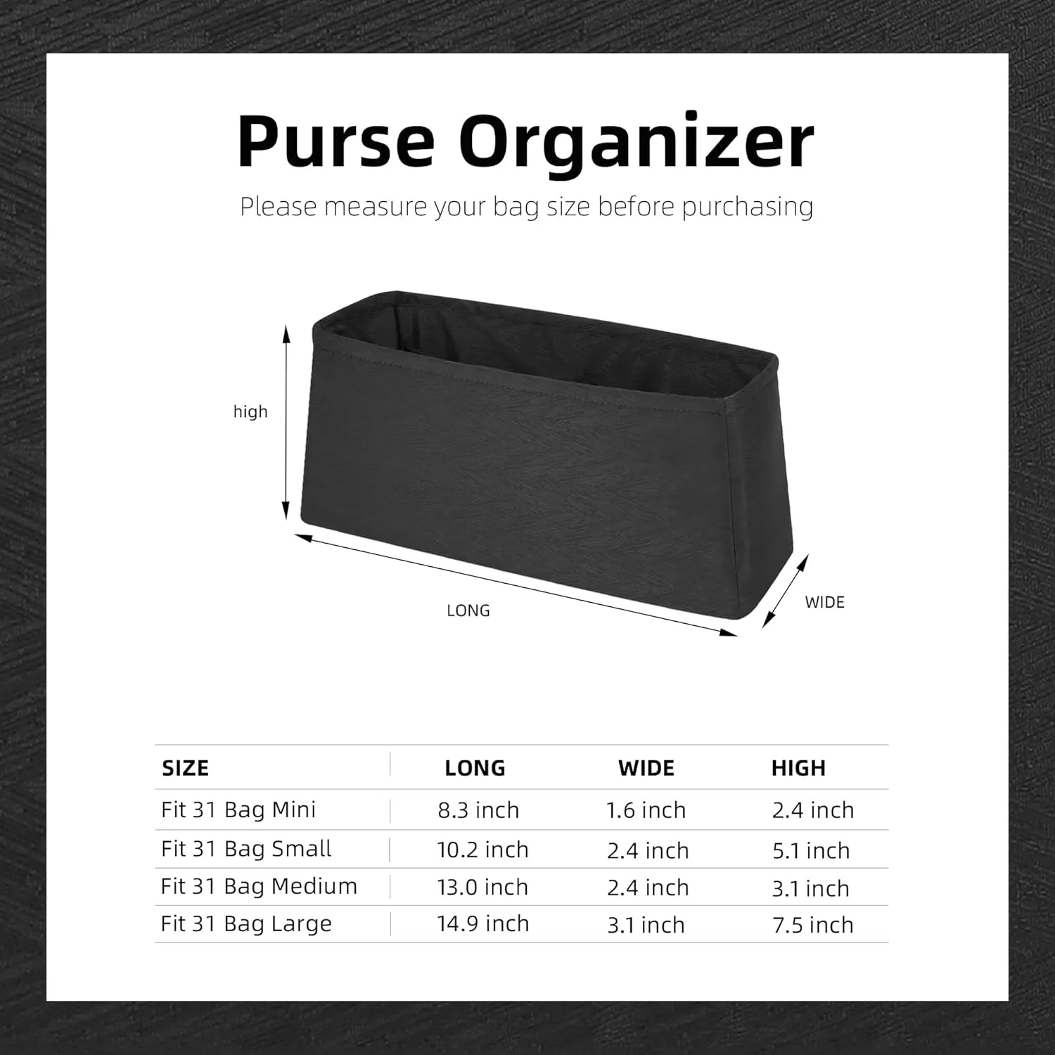 Silk Purse Organizer Insert fits Chanel 31 Bags, Silky Smooth Bag Organizer, Large Capacity Inner Bag, Luxury Handbag Tote Shaper (Mini, Black)