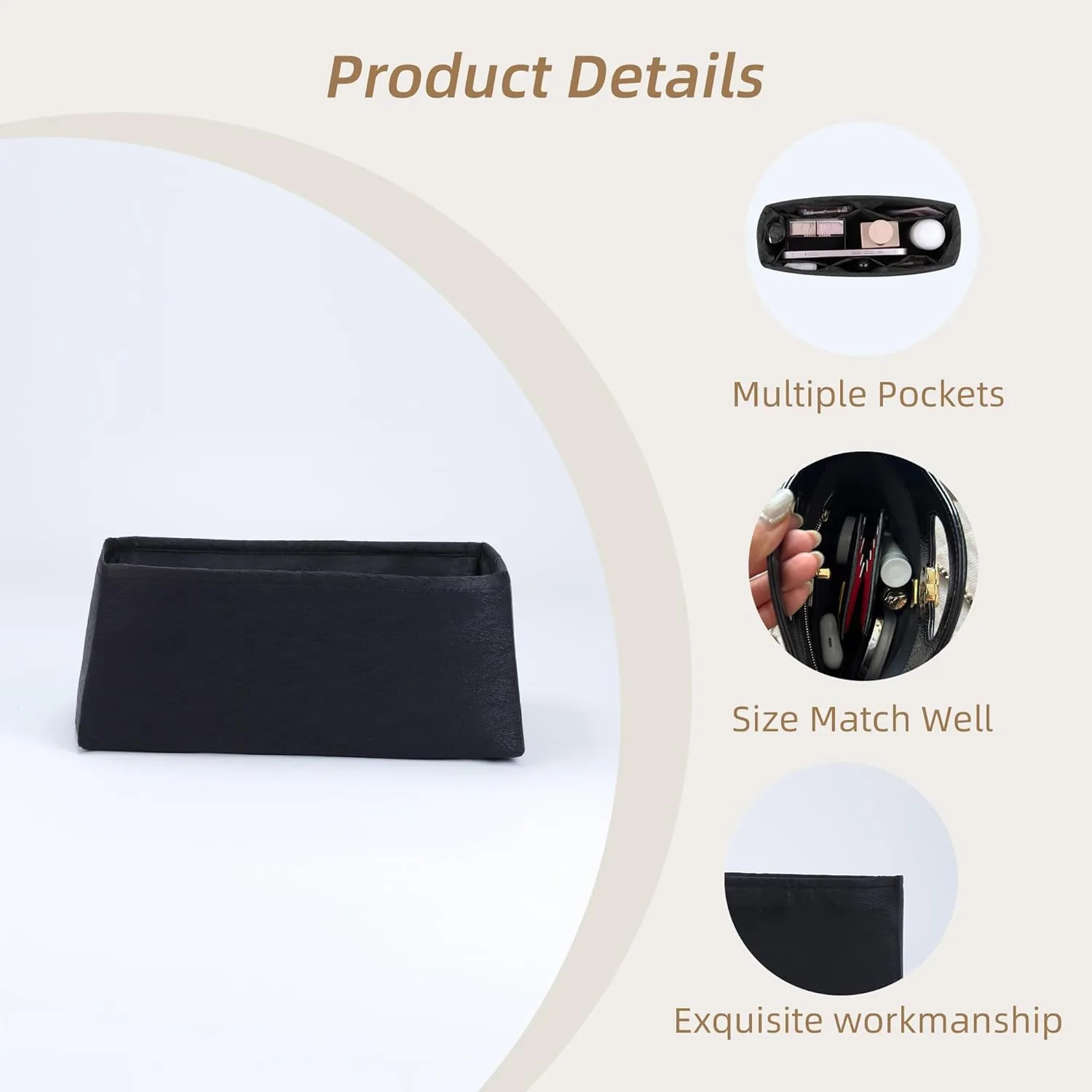 Silk Purse Organizer Insert fits Chanel 31 Bags, Silky Smooth Bag Organizer, Large Capacity Inner Bag, Luxury Handbag Tote Shaper (Mini, Black)