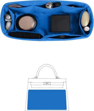 Silky Bag Insert for Mini Kelly II, Purse Organizer Compatible with Hermes Kelly, Lightweight Luxury Bag Shaper with Multiple Pockets for Daily Use (Blue hydra, Mini II)