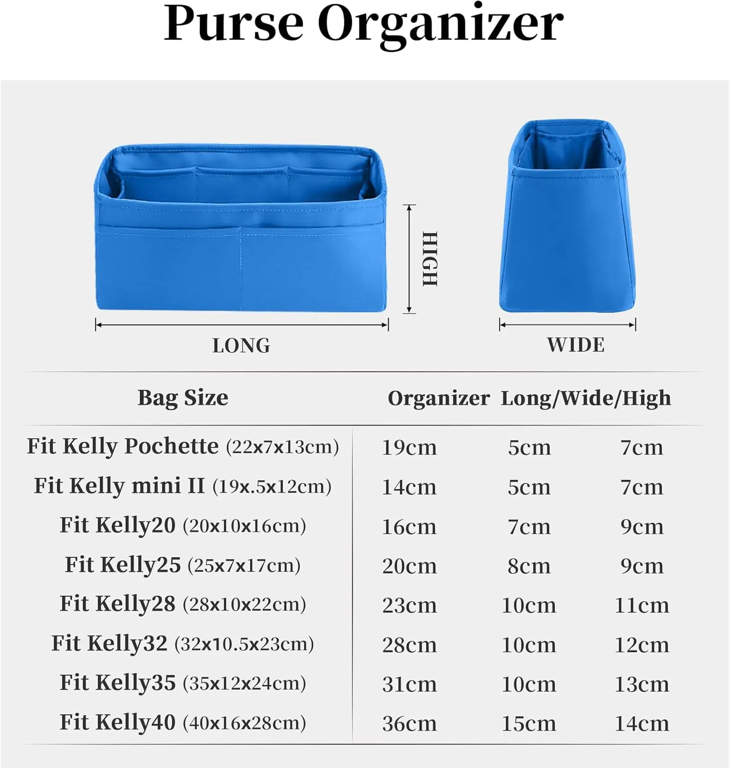 Silky Bag Insert for Mini Kelly II, Purse Organizer Compatible with Hermes Kelly, Lightweight Luxury Bag Shaper with Multiple Pockets for Daily Use (Blue hydra, Mini II)