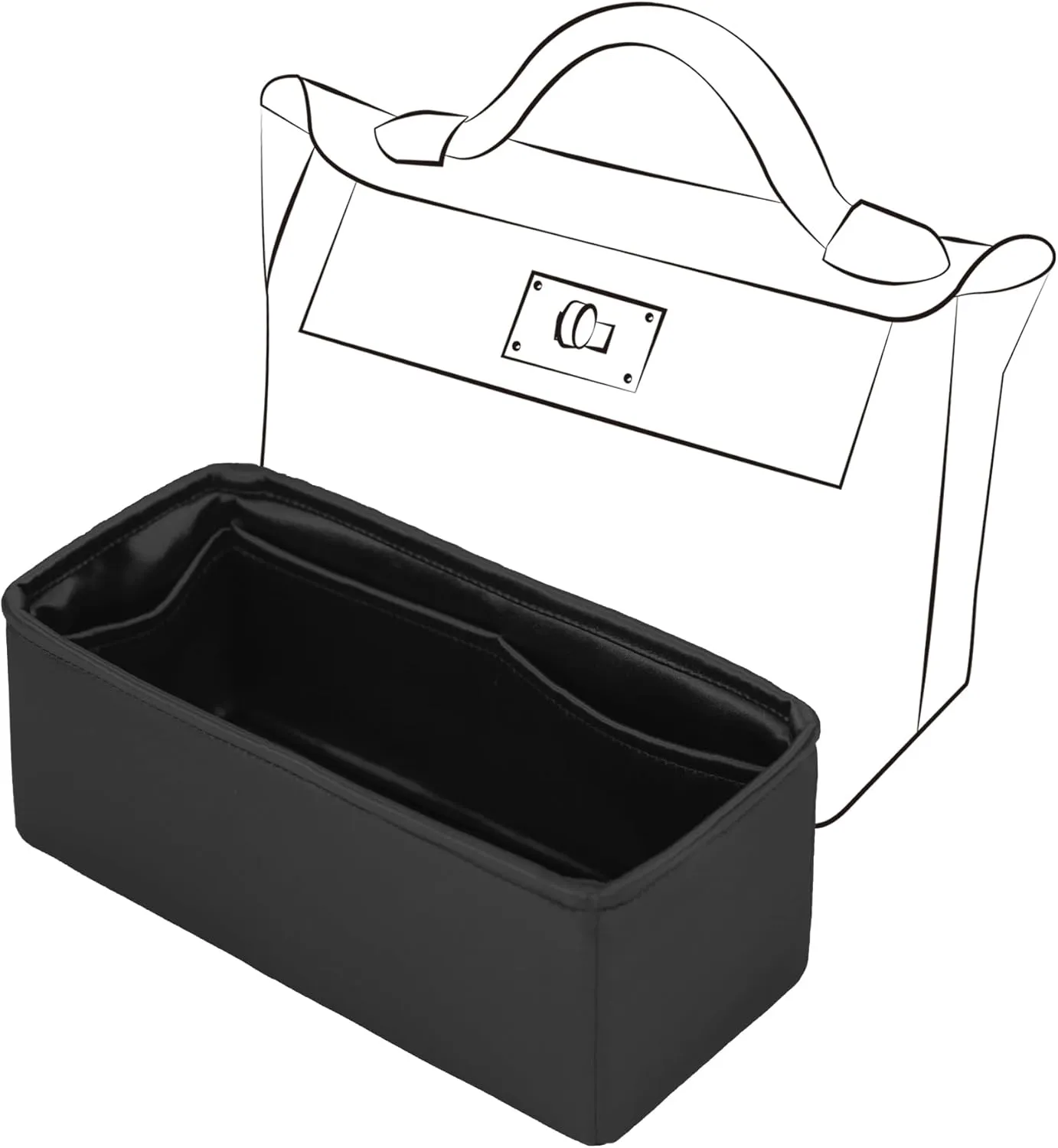 Silky Insert for Kelly 24/24-21, Lightweight Purse Organizer Insert Compatible with Hermes Kelly 2424 Mini, Silky Smooth Handbag Shaper(Black)
