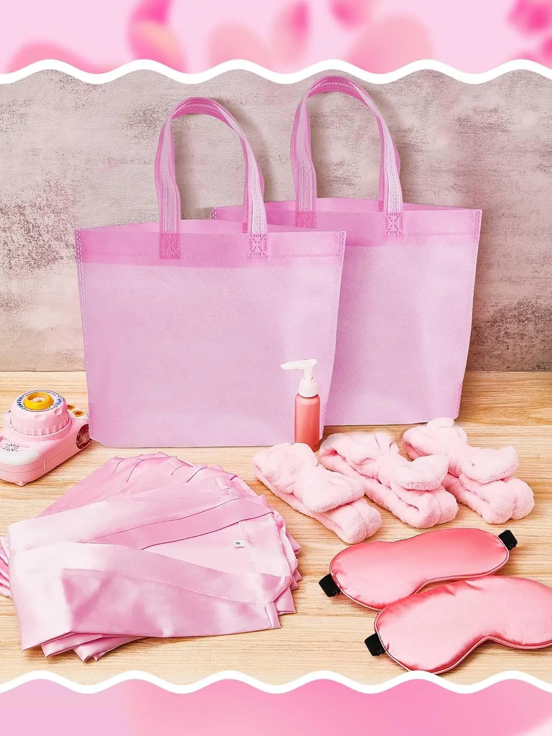 Sintuff 24 Pcs Sleepover Party Supplies for Girls 6 Spa Party Robes 6 Tote Bags 6 Headbands 6 Spa Masks