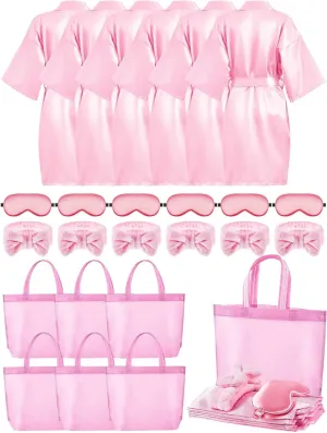 Sintuff 24 Pcs Sleepover Party Supplies for Girls 6 Spa Party Robes 6 Tote Bags 6 Headbands 6 Spa Masks