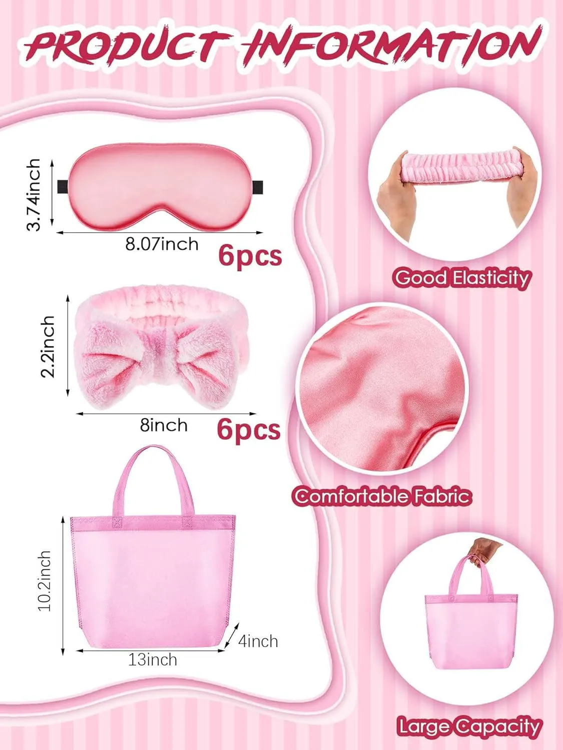 Sintuff 24 Pcs Sleepover Party Supplies for Girls 6 Spa Party Robes 6 Tote Bags 6 Headbands 6 Spa Masks