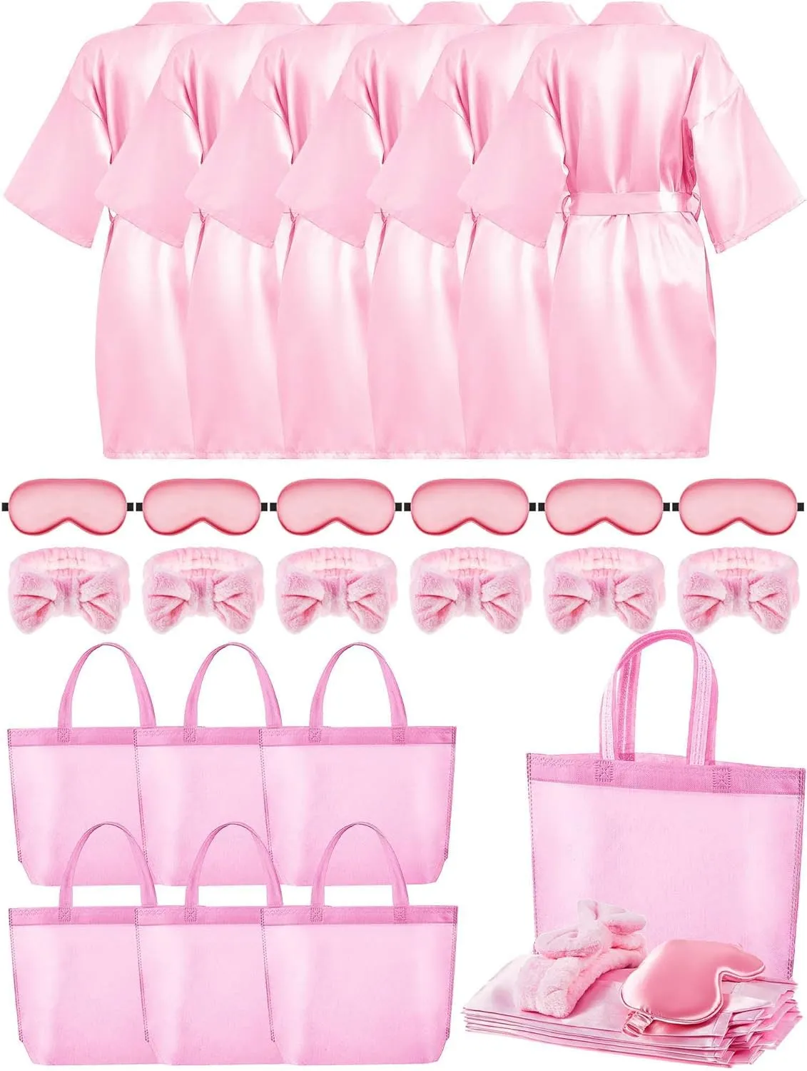 Sintuff 24 Pcs Sleepover Party Supplies for Girls 6 Spa Party Robes 6 Tote Bags 6 Headbands 6 Spa Masks