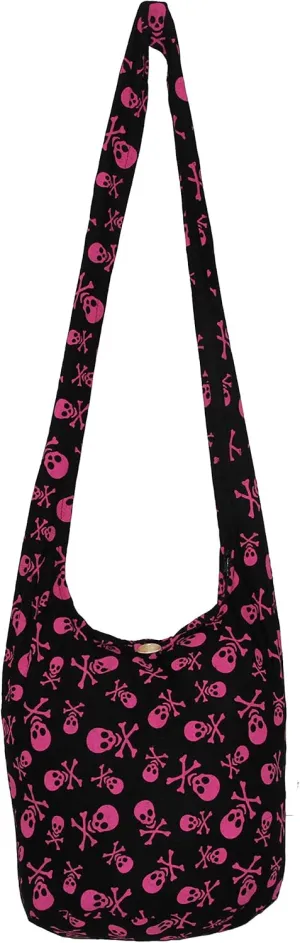 Skull Bohemian Boho Hobo Hippie Gothic Crossbody Bag Purse 33" Black